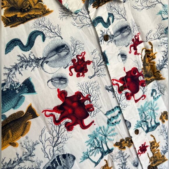 LRG UNDERWATER SHORT SLEEVE BUTTON-UP SHIRT UNDERWATER SEA LIFE LEMUR 3XL - Picture 4 of 9